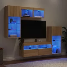   vidaXL 5 darab füstös tölgy színű szerelt fa TV-bútor LED-del