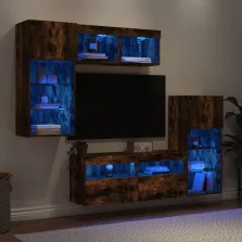   vidaXL 5 darab füstös tölgy színű szerelt fa TV-bútor LED-del
