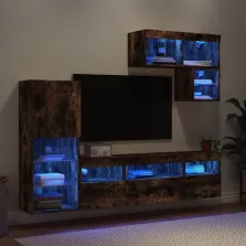   vidaXL 6 darab füstös tölgy színű szerelt fa TV-bútor LED-del