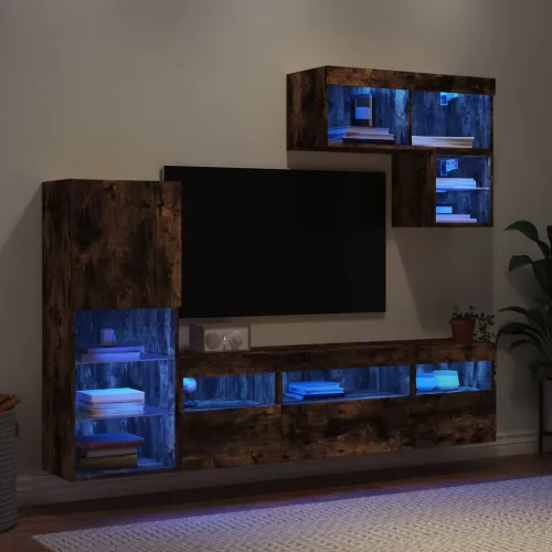 vidaXL 6 darab füstös tölgy színű szerelt fa TV-bútor LED-del