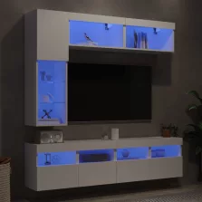   vidaXL 6 darabos fehér falra szerelhető TV-szekrényszett LED-ekkel