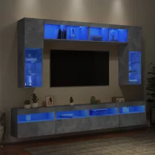   vidaXL 8 darabos betonszürke fali TV-szekrény szett LED-del
