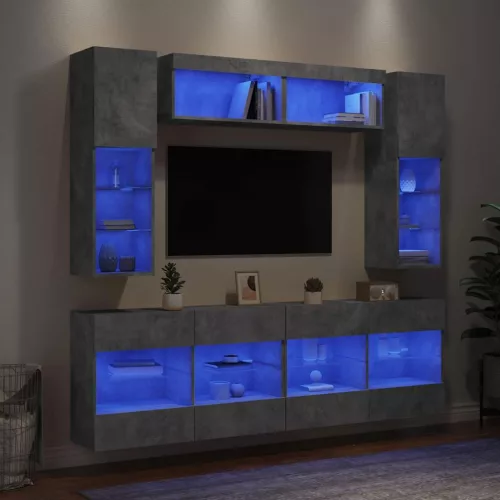 vidaXL 6 darabos betonszürke fali TV-szekrény szett LED-del