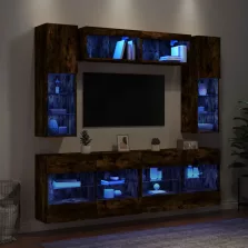   vidaXL 6 darabos füstös tölgy színű fali TV-szekrényszett LED-ekkel