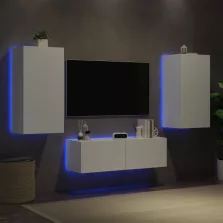 vidaXL 3 darab fehér falra szerelhető TV-szekrény LED-del