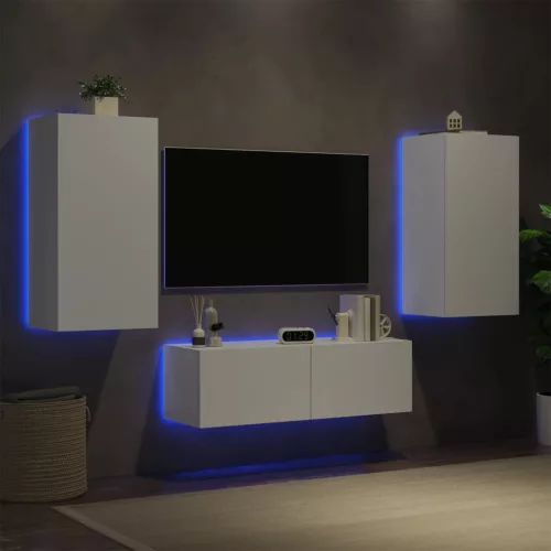 vidaXL 3 darab fehér falra szerelhető TV-szekrény LED-del