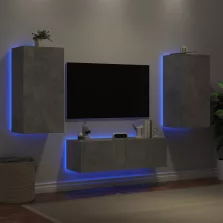   vidaXL 3 darab betonszürke falra szerelhető TV-szekrény LED-del