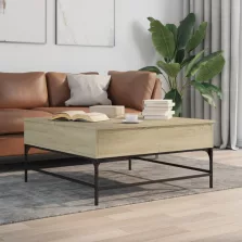   vidaXL sonoma tölgy szerelt fa és fém dohányzóasztal 95 x 95 x 45 cm