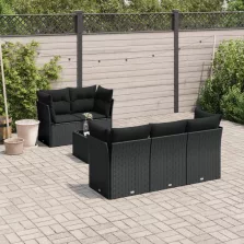   vidaXL 6 részes fekete polyrattan kerti ülőgarnitúra párnákkal