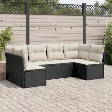   vidaXL 6 részes fekete polyrattan kerti ülőgarnitúra párnákkal