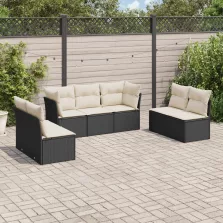   vidaXL 7 részes fekete polyrattan kerti ülőgarnitúra párnával