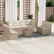   vidaXL 9 részes bézs polyrattan kerti ülőgarnitúra párnákkal