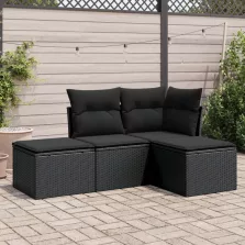   vidaXL 4 részes fekete polyrattan kerti ülőgarnitúra párnákkal