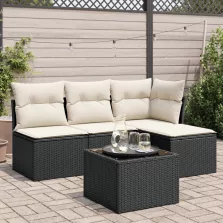   vidaXL 5 részes fekete polyrattan kerti kanapészett párnákkal