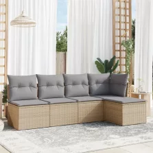   vidaXL 5 részes bézs polyrattan kerti ülőgarnitúra párnákkal