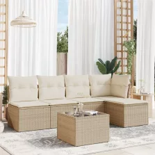   vidaXL 6 részes bézs polyrattan kerti ülőgarnitúra párnával