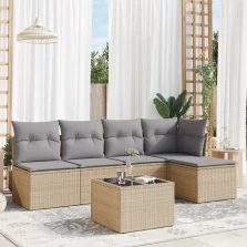   vidaXL 6 részes bézs polyrattan kerti ülőgarnitúra párnával