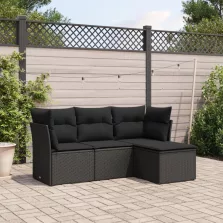   vidaXL 4 részes fekete polyrattan kerti ülőgarnitúra párnákkal