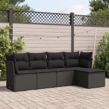   vidaXL 5 részes fekete polyrattan kerti kanapészett párnákkal