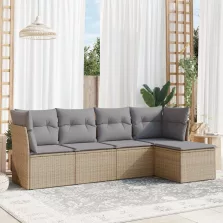   vidaXL 5 részes bézs polyrattan kerti ülőgarnitúra párnákkal