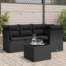   vidaXL 5 részes fekete polyrattan kerti kanapészett párnákkal
