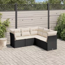   vidaXL 5 részes fekete polyrattan kerti kanapészett párnákkal