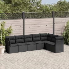   vidaXL 7 részes fekete polyrattan kerti ülőgarnitúra párnával
