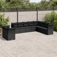   vidaXL 10 részes fekete polyrattan kerti ülőgarnitúra párnákkal