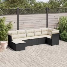   vidaXL 7 részes fekete polyrattan kerti ülőgarnitúra párnával