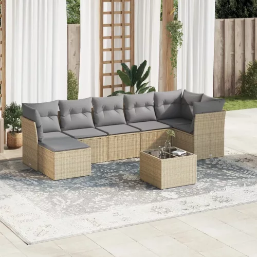 vidaXL 8 részes bézs polyrattan kerti ülőgarnitúra párnával