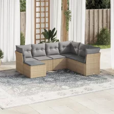   vidaXL 7 részes bézs polyrattan kerti ülőgarnitúra párnákkal
