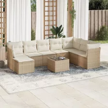   vidaXL 9 részes bézs polyrattan kerti ülőgarnitúra párnákkal