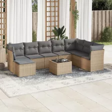   vidaXL 9 részes bézs polyrattan kerti ülőgarnitúra párnákkal