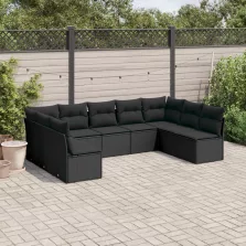   vidaXL 9 részes fekete polyrattan kerti ülőgarnitúra párnákkal