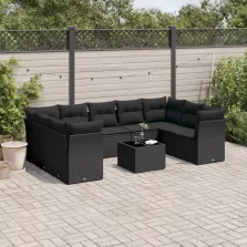   vidaXL 10 részes fekete polyrattan kerti ülőgarnitúra párnákkal
