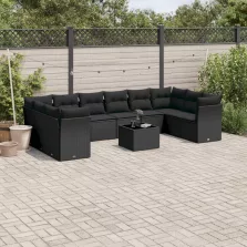   vidaXL 11 részes fekete polyrattan kerti ülőgarnitúra párnákkal