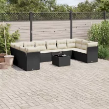   vidaXL 11 részes fekete polyrattan kerti ülőgarnitúra párnákkal