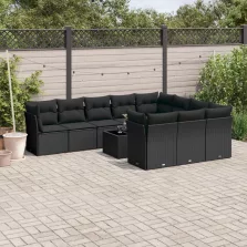   vidaXL 11 részes fekete polyrattan kerti ülőgarnitúra párnákkal