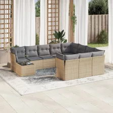   vidaXL 11 részes bézs polyrattan kerti ülőgarnitúra párnákkal