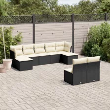   vidaXL 9 részes fekete polyrattan kerti ülőgarnitúra párnákkal