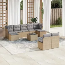  vidaXL 10 részes bézs polyrattan kerti ülőgarnitúra párnával