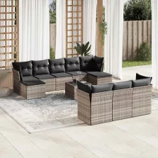   vidaXL 11 részes világosszürke polyrattan kerti ülőgarnitúra párnákkal