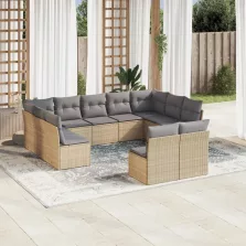   vidaXL 11 részes bézs polyrattan kerti ülőgarnitúra párnákkal