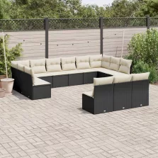   vidaXL 13 részes fekete polyrattan kerti ülőgarnitúra párnákkal