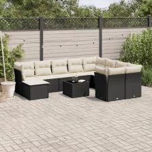   vidaXL 11 részes fekete polyrattan kerti ülőgarnitúra párnákkal