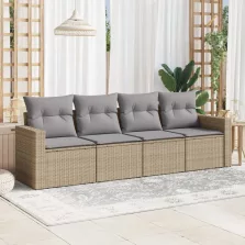   vidaXL 4 részes bézs polyrattan kerti ülőgarnitúra párnákkal