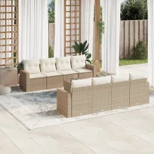   vidaXL 9 részes bézs polyrattan kerti ülőgarnitúra párnákkal