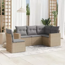   vidaXL 5 részes bézs polyrattan kerti ülőgarnitúra párnákkal