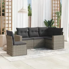   vidaXL 5 részes szürke polyrattan kerti ülőgarnitúra párnákkal