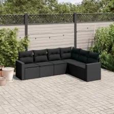   vidaXL 6 részes fekete polyrattan kerti ülőgarnitúra párnákkal